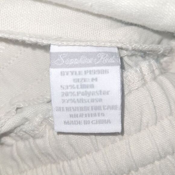 Sapphire Red Linen Blend Cream Pants with Rope Tie Drawstring  Womens Medium - Picture 5 of 11